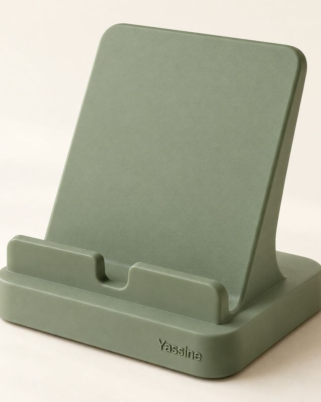 Support de téléphone vert sauge avec le prénom Yassine sur la base