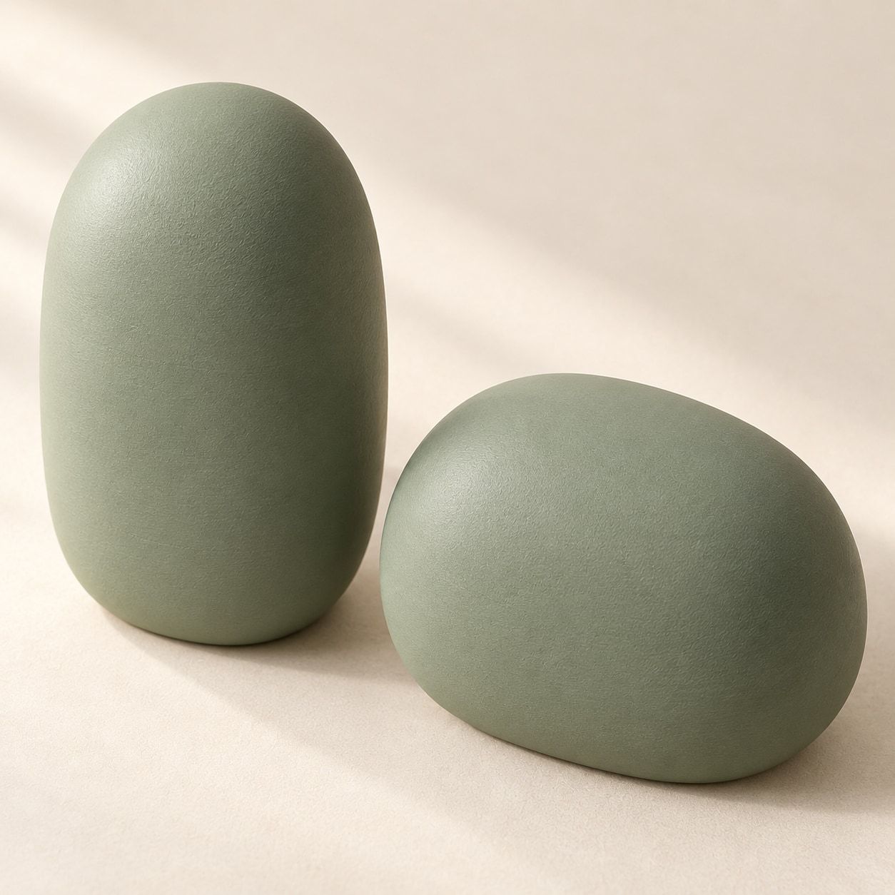 Duo de volumes arrondis vert sauge de deux hauteurs