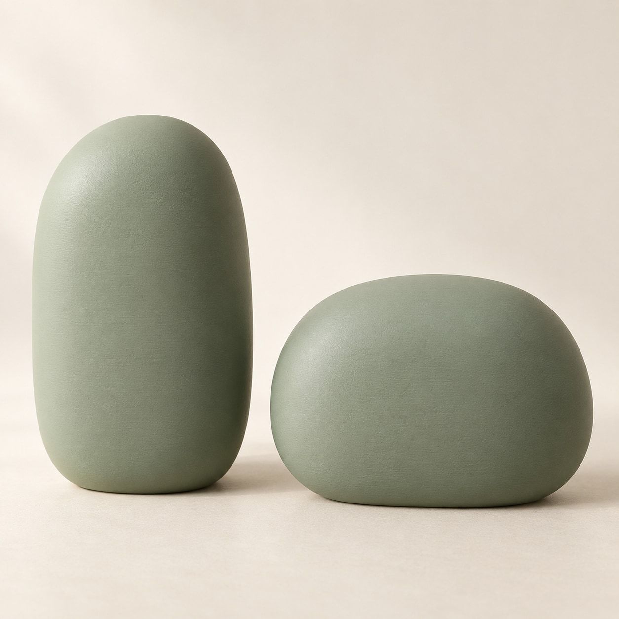 Duo de volumes arrondis vert sauge de deux hauteurs