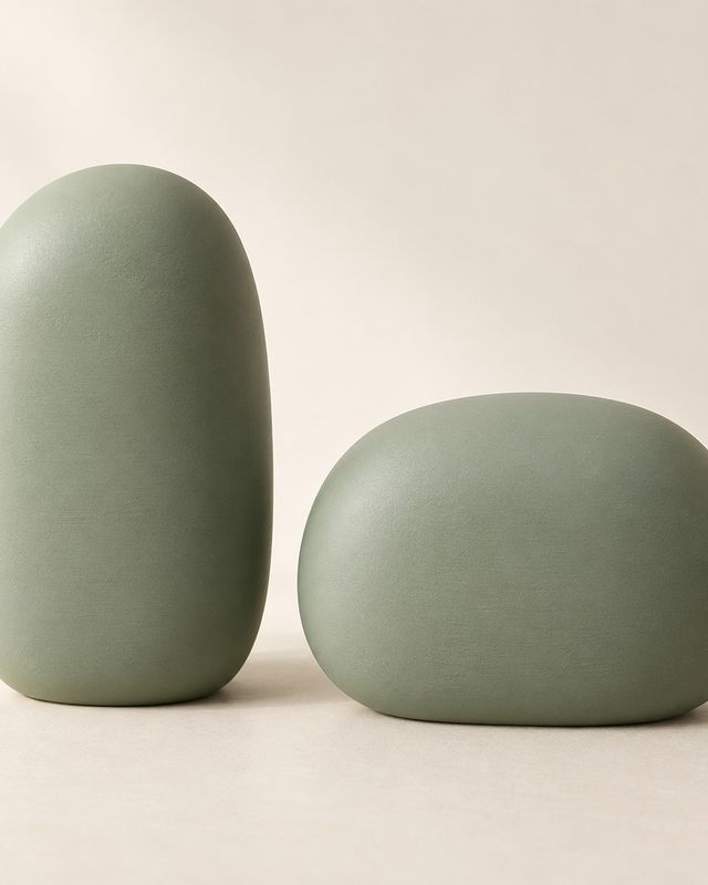 Duo de volumes arrondis vert sauge de deux hauteurs