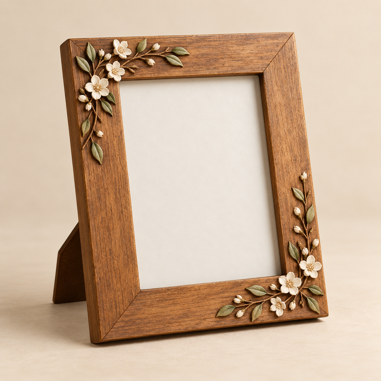 Cadre photo en bois avec décoration florale