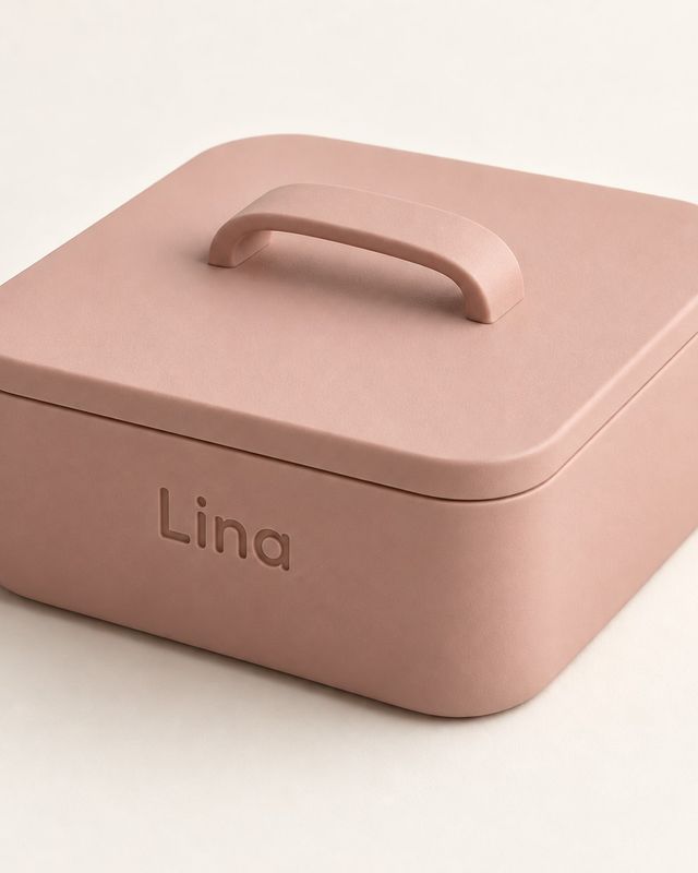 Boîte à bijoux rose sable avec poignée courbe et prénom Lina