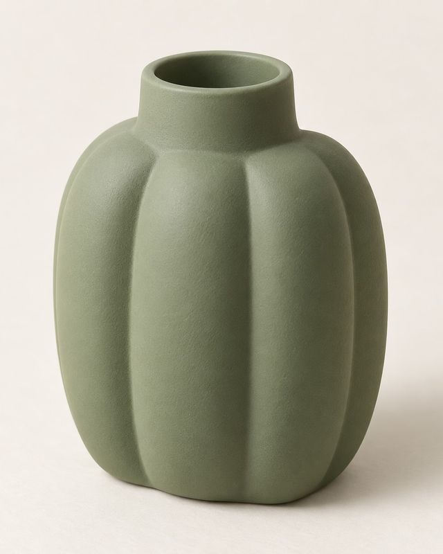 Vase vert sauge à larges sillons pour fleurs séchées
